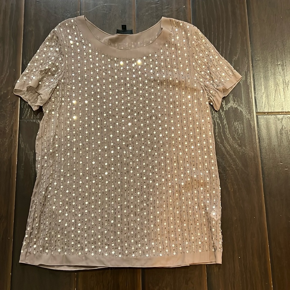 Richard Chai Love Silk Brown Sheer Sequin Top, size 8